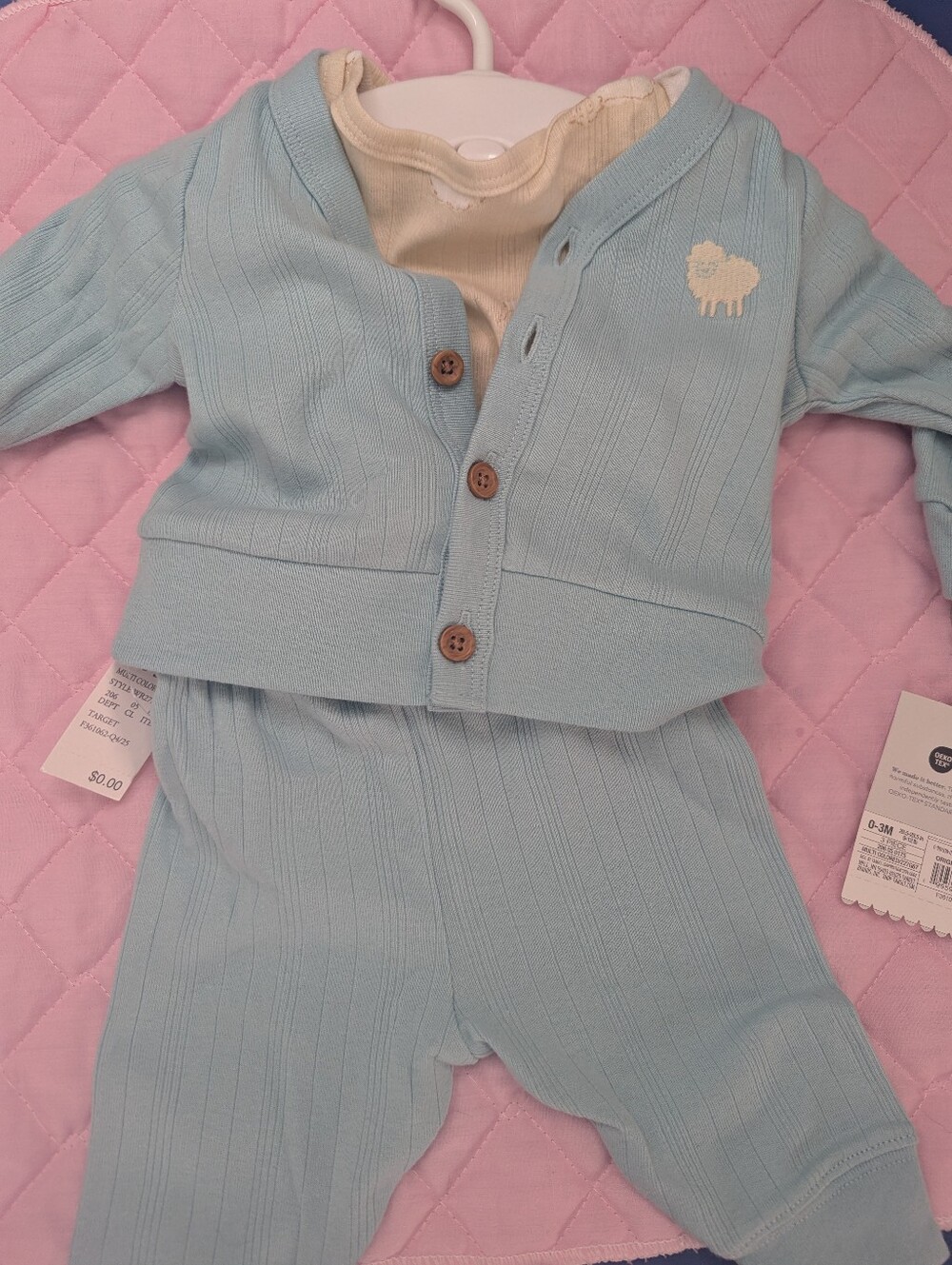 cloud island Light Blue Knit Pajama Set with Sheep Accent